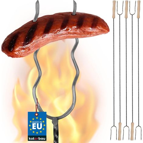 KOTARBAU®  Set 5 pièces Brochettes Pour Barbecue - Acier - 100 cm - Fourchette Barbecue - Longue - Piques avec Manche en Bois - Brochettes Réutilisables