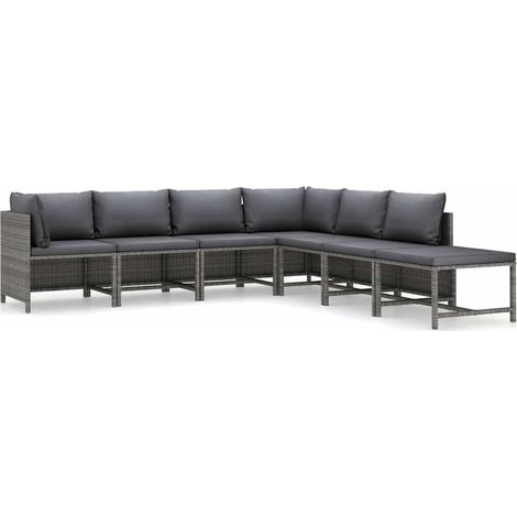 Set Divani da Giardino 7 pz con Cuscini in Polyrattan Grigio vidaXL (1/5)