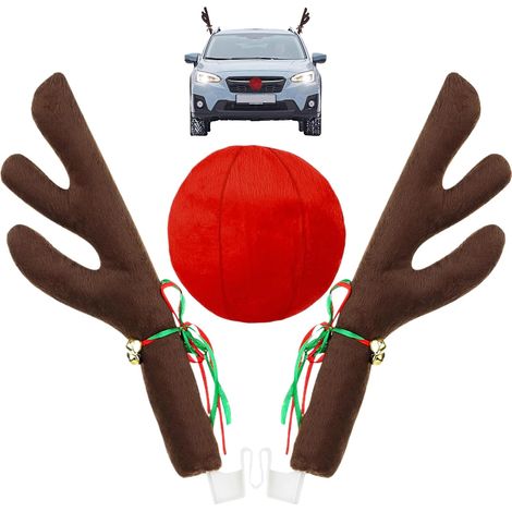 Kit décoration voiture Noël renne marron, bois de cerf et nez rouge avec clochettes, accessoires festifs pour voiture, SUV, van et camion (1/5)