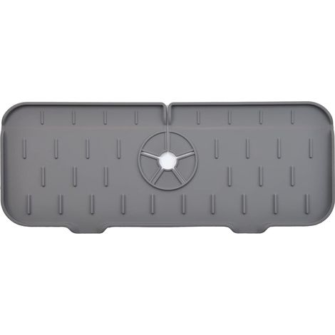 Tapis de robinet de cuisine en silicone anti-éclaboussures, pour un écoulement optimal et un séchage facile. Dimensions approximatives : 37 x 14 x 0,6 cm, diamètre du tuyau : 2,2 pouces, gris. (1/5)