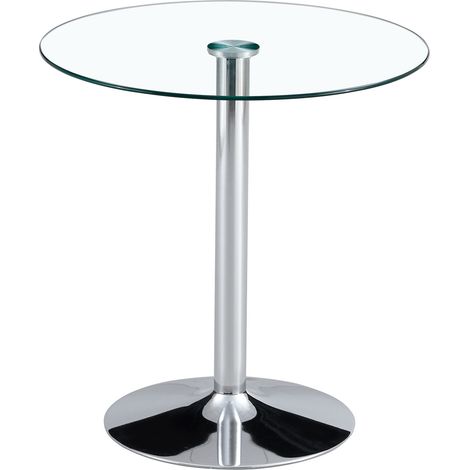 Ensemble table de bar en verre rond 89 cm avec 2 tabourets transparents, assises pivotantes 360° et hauteur réglable, style moderne pour cuisine, salon ou café CHICFURN (1/5)