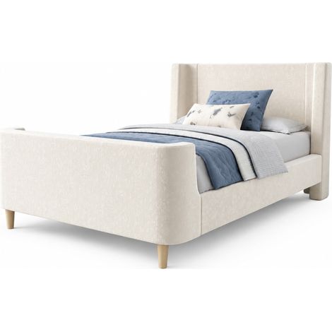 Lit enfant 90 x 200 cm en velours beige, lit traîneau à motif spatial cartoon, sommier inclus, bords arrondis pour chambre d’enfant - CHICFURN (1/5)