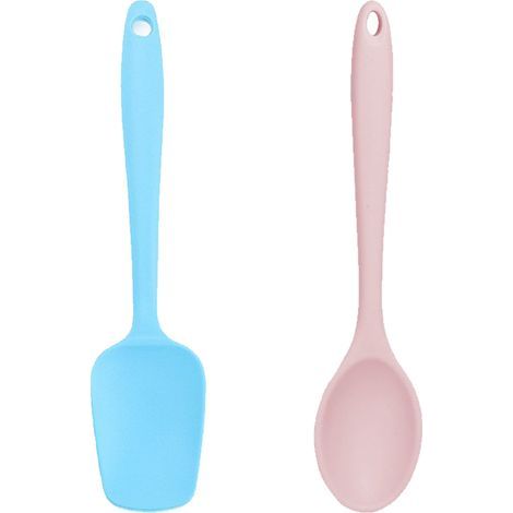 Ensemble de 2 mini-ustensiles de cuisine en silicone avec spatules - bleu et rose (1/4)