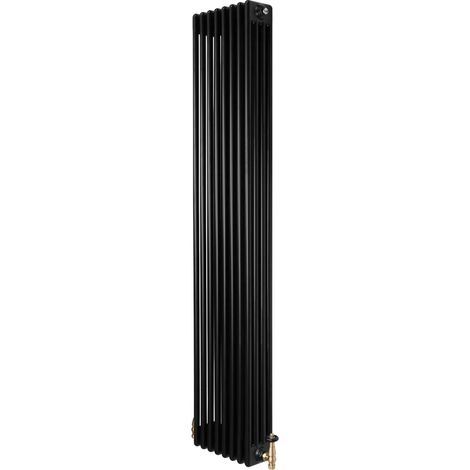 Traditional 4 Column Radiator & Valves - 1800 x 380mm - Black