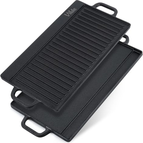 Plancha de hierro fundido de doble cara, línea de fundición, 50,5 x 23,5 cm (1/5)
