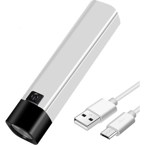 Lampe torche LED rechargeable USB 350 lumens, mini batterie externe 1200 mAh 18650, lampe torche latérale extrêmement puissante (blanche) (1/4)