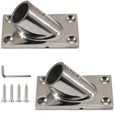 Lot de 2 barres de rampe de bateau de 2,2 cm 45 degrés en acier inoxydable 316 Base ronde avec vis et clé pour auvent, voilier, yacht (1/5)