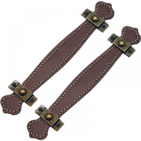 2x- Brown/128mm Leather Drawer Handles Vintage Suitcase Handle Cabinet Furniture Handle with Screws (1/4)