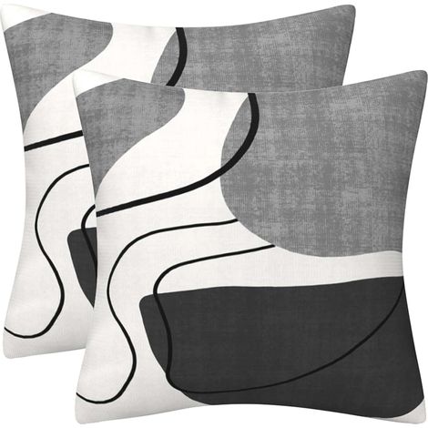 Lot de 2 housses de coussin 45 x 45 cm, noir, gris, blanc, imprimé géométrique abstrait, double face, en velours, housses de coussin décoratives pour canapé, lit, extérieur (1/5)