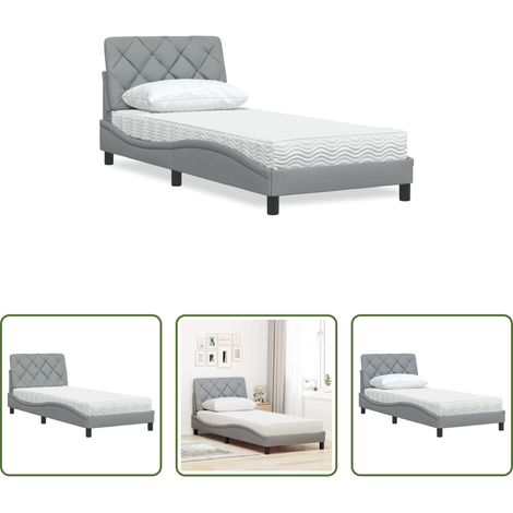 Schlafzimmerbett -  Bett mit Matratze Hellgrau 90x190 cm Stoff (1/5)