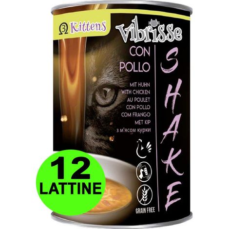 12 lattine 135 g cad.: Vibrisse Shake Kitten più  Pollo e Omega3 12 lattine da 135 g cad.