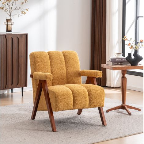 Sillón 68x61x35 cm amarillo de madera maciza con tapizado bouclé y reposabrazos