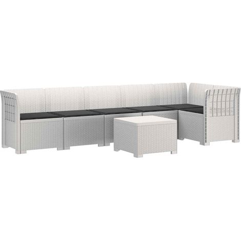 6-Sitzer Garten Sofa mit Kissen Rattan Look PP Weiß vidaXL (1/5)