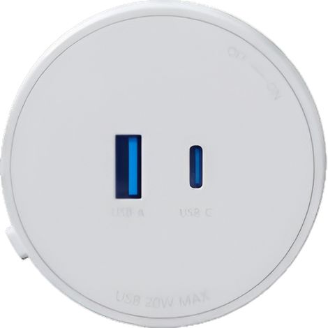 Adaptateur de Charge USB Goneo pour Rail d'alimentation modulaire, Mécanisme de Rotation on/Off, USB A et C 20 W Max - Blanc