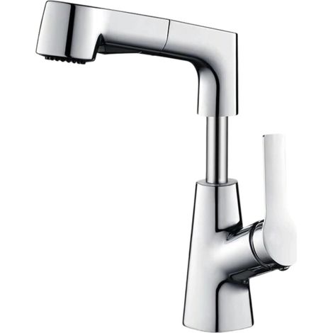 Robinet d'évier, inox, gris, eau chaude/froide, monocommande (1/2)