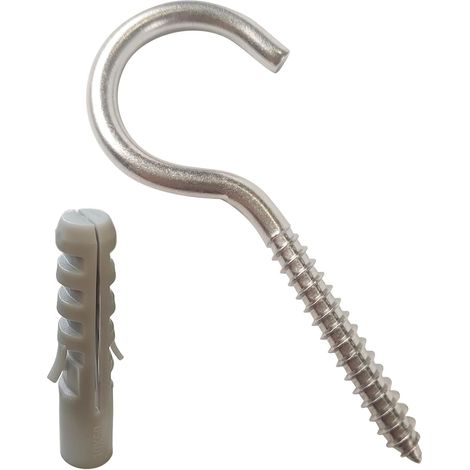 12 lots de vis à crochet en acier inoxydable 304 - 2 tailles M5 M6.5 - Crochets à coupelle robustes à visser pour accrocher des lampes extérieures avec tubes d'expansion (1/5)
