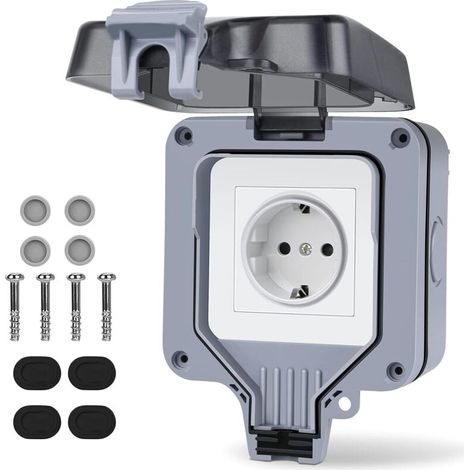 Prise de courant extérieure, prise murale IP66 pour l'extérieur, prise de courant extérieure à contact de protection en saillie résistante aux intempéries, pour cuisine, garage, piscine, jardin