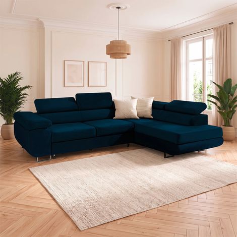 Ecksofa, gerade, ausziehbar, 4-sitzig, Wilson Velours Blau (1/5)