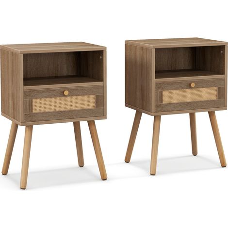 Set di 2 comodini in rattan 40 x 30 x 60,5 cm multifunzionali stile bohémien naturale finitura legno 200012507