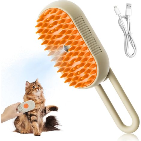 Brosse vapeur pour chat et chien, rechargeable, avec peigne antistatique, massage, nettoyage, démêlage et peignage en un seul geste, Kaki (1/5)