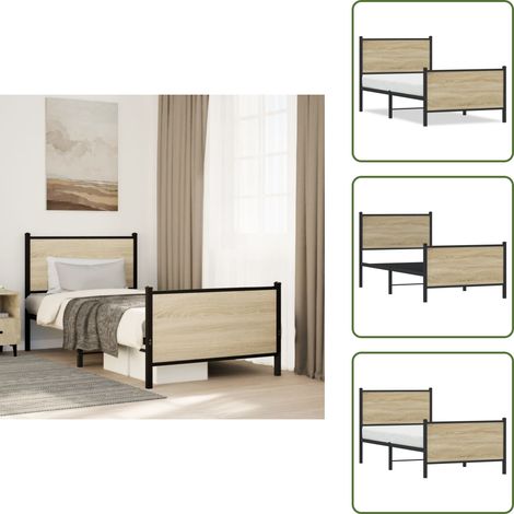 Cadre de lit en métal sans matelas chêne sonoma 80x200 cm - Cadre De Lit - Lit Simple - Lit En Métal - Lit Chêne Sonoma - Meuble Chambre (1/5)
