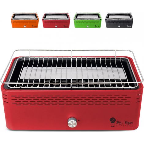 Barbecue senza fumo a carbonella bbq da tavolo con ventola Merapi - Rosso (1/5)