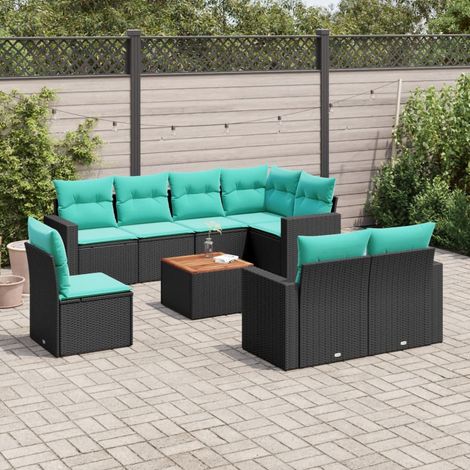 vidaXL Salon de jardin 9 pcs avec coussins noir résine tressée (1/5)