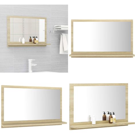 Vidaxl – Miroir simple de salle de bain 60x10,5x37 cm – Bois d'ingénierie chêne sonoma – Miroir mural avec étagère intégrée – Facile à nettoyer