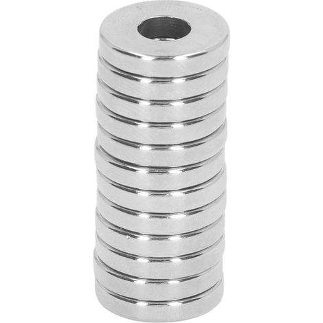 Jeu de 12 aimants néodymium 16x6mm, trou de 5mm, puissants pour bricolage, sciences, loisirs créatifs et frigo. Disques percés polyvalents, usage multiple. (1/5)