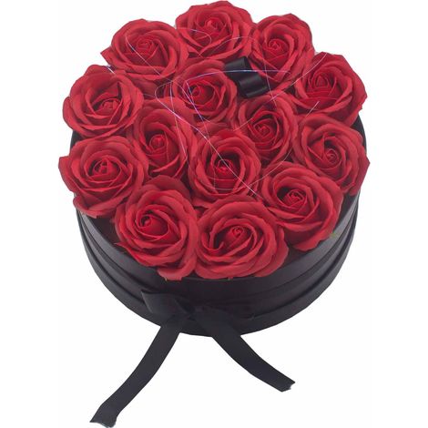 Bouquet cadeau de fleurs de savon - 14 roses rouges - Rond- Vendu par 1 (1/4)