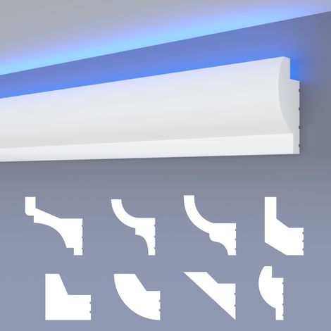 HEXIMO LED moulures classiques, éclairage indirect corniche de plafond XPS Styropor: 1.7 mètres / 1 réglette, HLED-28 - 31x68 mm (de)