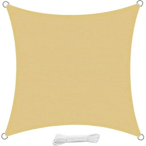 Voile d'ombrage carrée en PEHD 4x4m, couleur sable, respirante et résistante aux UV pour terrasse de jardin. (1/5)