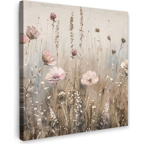 CUADRO EN LIENZO Flores - Rosa - Moderno - Beige Decorativos de Salon 50x50 cm