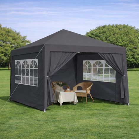 tonnelle pliante jardin protection 3 x 3 m métal noir HAVRYA (1/5)