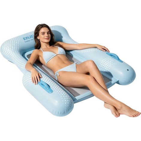 Fauteuil flottant de piscine pliable avec base en filet et support à trois côtés, pour adultes, hommes, femmes, jeunes et enfants. (1/5)
