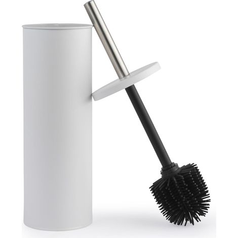 WC-Bürste mit Halter – 1-teilig – Silikon und Kunststoff – Hygienische, spritzwassergeschützte Reinigung – Für moderne Badezimmer – Weiß (1/4)