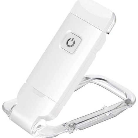 Lampe de lecture LED portable rechargeable par USB avec pince, idéale pour lire au lit. Luminosité réglable, lampe marque-page à intensité variable (blanche). (1/5)