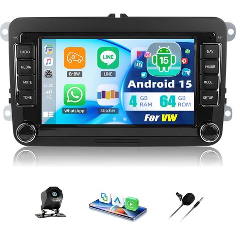 4+64 Go Android 15 Carplay Android Auto Autoradio pour 5 6 Passat Jetta T5 EOS Polo Touran Seat Sharan écran 7 Pouces avec Bluetooth FM RDS GPS Wi-FI SWC EQ Caméra de Recul Canbus (1/5)
