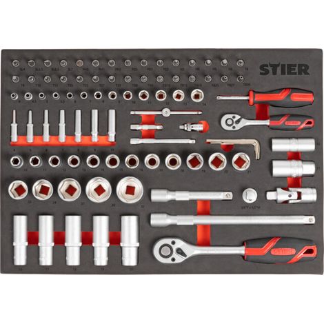 Jeu de 92 douilles 1/4" 1/2" STIER dans garniture en mousse souple (EVA) (1/4)