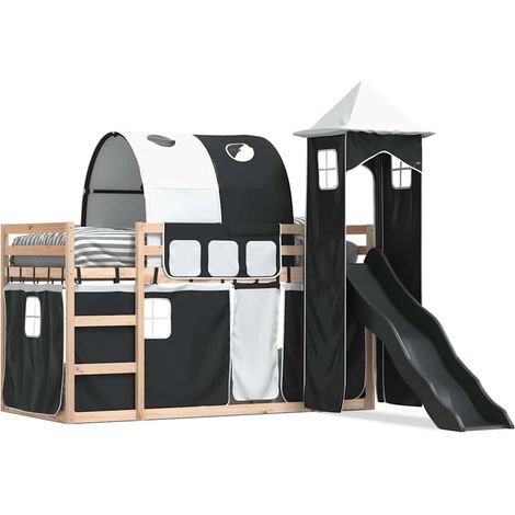 Maison Exclusive - Letto a Castello con Scivolo e Tende Bianco e Nero 80x200 cm