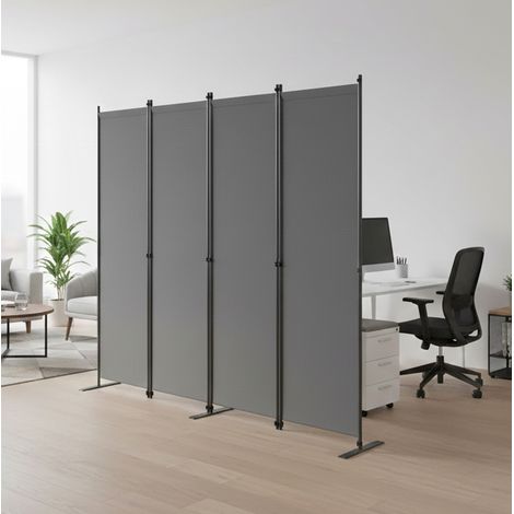 Biombo separador de 4 paneles 204 x 180 cm, tejido Oxford, marco de hierro, gris oscuro (1/5)
