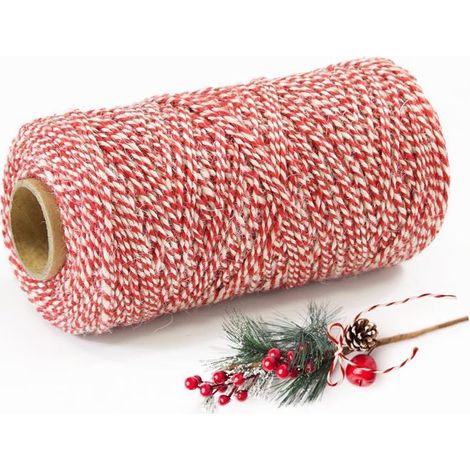 Ficelle de Noël Rouge Blanc 2mm x 200m – Corde Décorative en Jute Naturelle pour Emballage Cadeau, Artisanat, Décoration du Sapin (1/5)