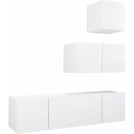 Conjunto de muebles mueble aparador TV televisión salón dormitorio salón 4 piezas blanco madera contrachapada 020024676