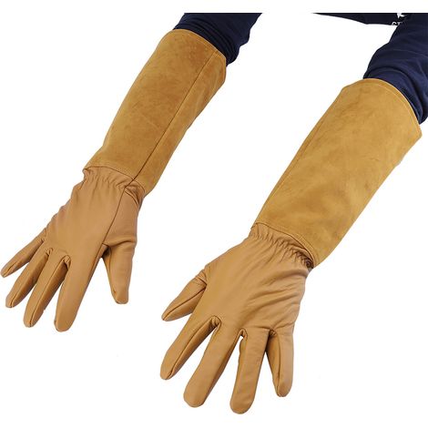 Gant de jardin en cuir de protection longue paire - Déperlant et résistant aux perforations - Brown M (1/5)
