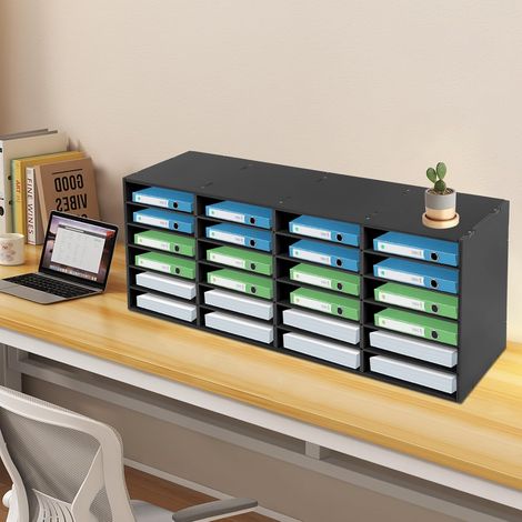 Dokumentenablage, Büro Literature Organizer 24 Fächer Schreibtisch Briefablage, 100x30x42 cm Einlegeböden Ablagefächer Ablagesystem Desktop Aktenhalter Zu Hause, Büro (Schwarz, 4  6 Fächer)