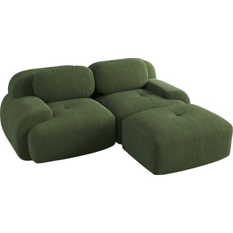 Sofá rinconero modular de pana verde 208 x 178 x 70 cm, sin montaje, con espuma 32D (1/5)