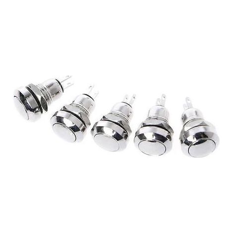Lot de 5 mini-interrupteurs à bouton momentanés en métal de 8 mm, 1NO, 2 broches, 3 A/250 V CA (1/5)