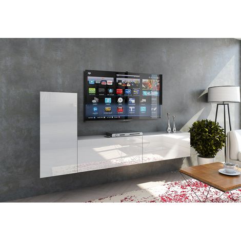 Ensemble meuble TV CONCEPT 43-43-HG-W-2-1A blanc brillant 203 cm (1/2)