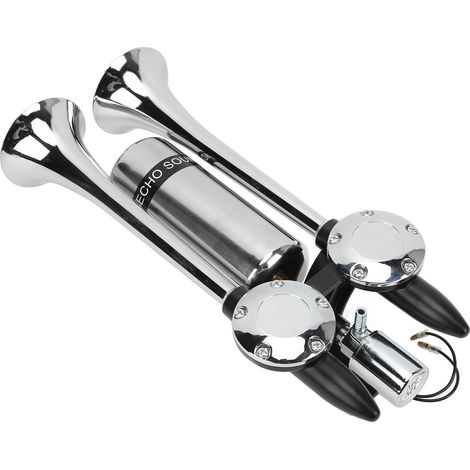 Klaxon pneumatique de voiture 300 dB, haut-parleur à double tube en alliage de zinc chromé, convient aux trains, bateaux, SUV, camping-cars, camions et motos, DC 12V/24V. (1/5)
