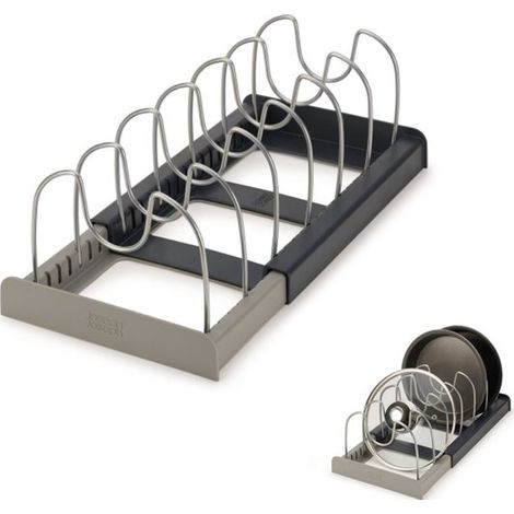 Tabla de cortar y soporte para tapas de ollas de acero inoxidable extensible de color gris. (1/5)